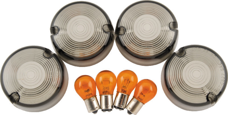 Bikers Choice 86-99 FXST 86-01 FXD FXR XL Smoked Turn Signal Lens & Amber Bulb Kit Repl H-D 69306-02 BKC482544