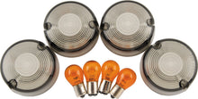 Load image into Gallery viewer, Bikers Choice 86-99 FXST 86-01 FXD FXR XL Smoked Turn Signal Lens &amp; Amber Bulb Kit Repl H-D 69306-02 BKC482544