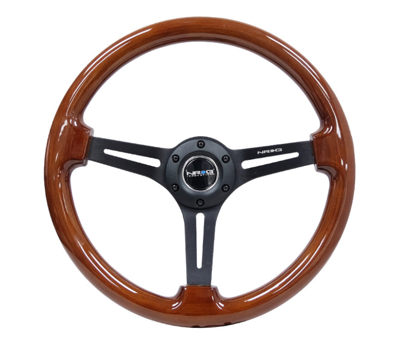 NRG Reinforced Steering Wheel (350mm / 3in. Deep) Brown Wood w/Blk Matte Spoke/Black Center Mark NRGRST-018BR-BK