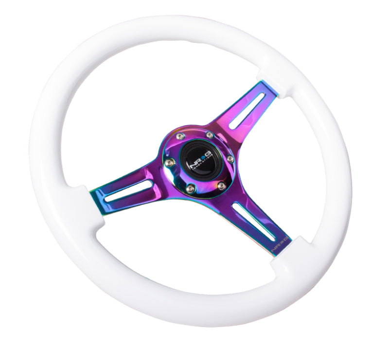 NRG Classic Wood Grain Steering Wheel (350mm) White Paint Grip w/Neochrome 3-Spoke Center NRGST-015MC-WT