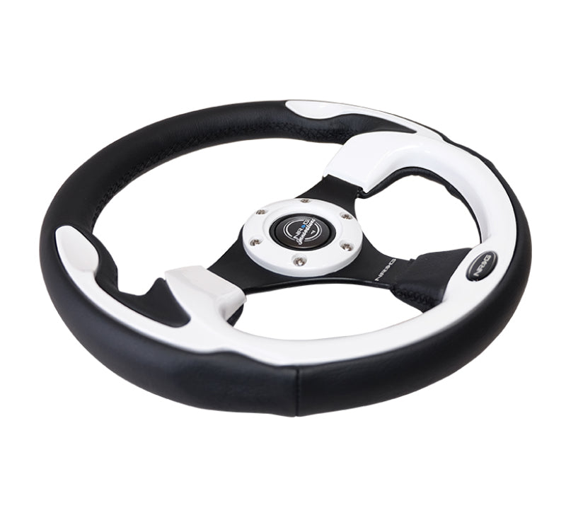 NRG Reinforced Steering Wheel (320mm) Blk w/White Trim & 4mm 3-Spoke NRGRST-001WT