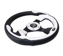 Load image into Gallery viewer, NRG Reinforced Steering Wheel (320mm) Blk w/White Trim &amp; 4mm 3-Spoke NRGRST-001WT