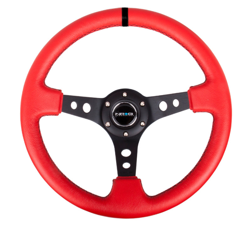 NRG Reinforced Steering Wheel (350mm / 3in. Deep) Red Suede w/Blk Circle Cutout Spokes NRGRST-006S-RR
