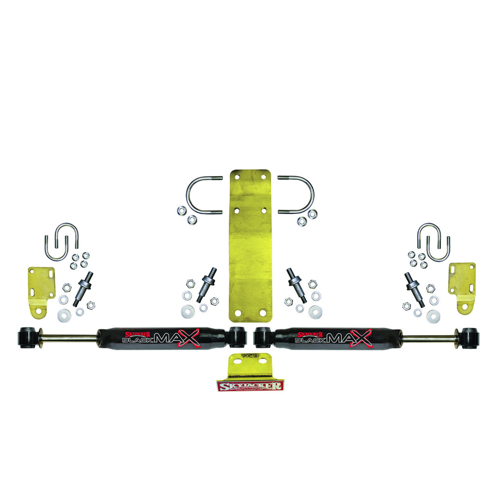Steering Stabilizer Dual Kit Incl. Black Max Steering Dampners Brackets Hardware For Use w/OEM Diameter Tie Rod Black Skyjacker