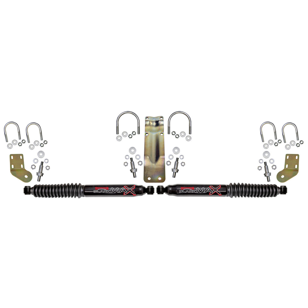 Black MAX Dual Steering Stabilizer Kit With Black Cylinders and Black Boots 2005-2023 Ford F250/F350 Super Duty Skyjacker