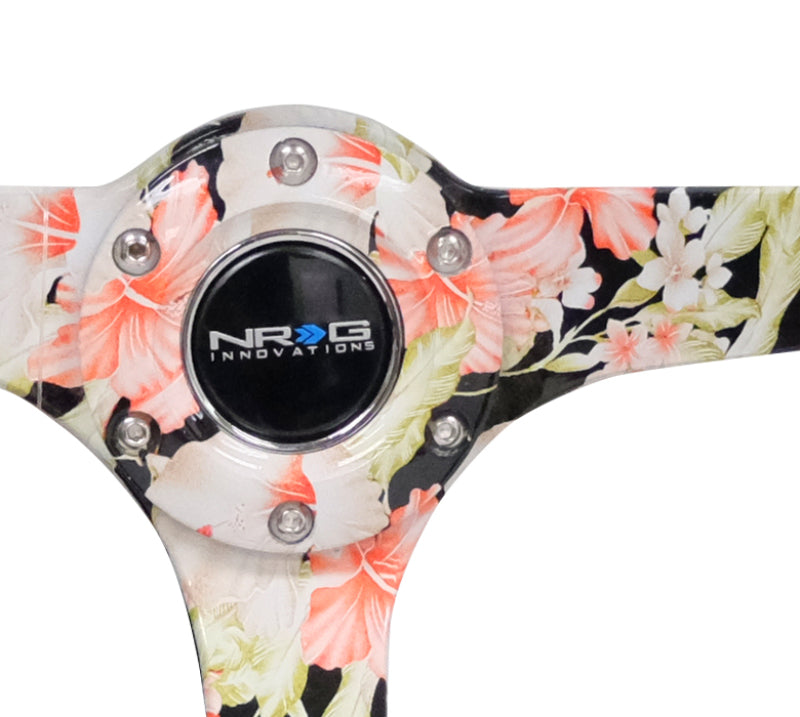 NRG Reinforced Steering Wheel (350mm / 3in. Deep) Blk Suede Floral Dipped w/ Blk Baseball Stitch NRGRST-036FL-S