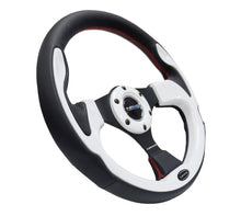 Load image into Gallery viewer, NRG Reinforced Steering Wheel (320mm) Blk w/White Trim &amp; 4mm 3-Spoke NRGRST-001WT