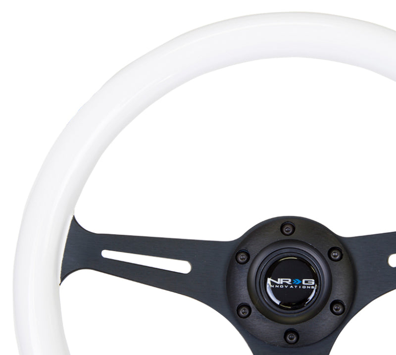 NRG Classic Wood Grain Steering Wheel (350mm) Glow-N-The-Dark Green Grip w/Black 3-Spoke Center NRGST-015BK-GL