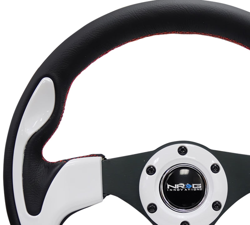NRG Reinforced Steering Wheel (320mm) Blk w/White Trim & 4mm 3-Spoke NRGRST-001WT