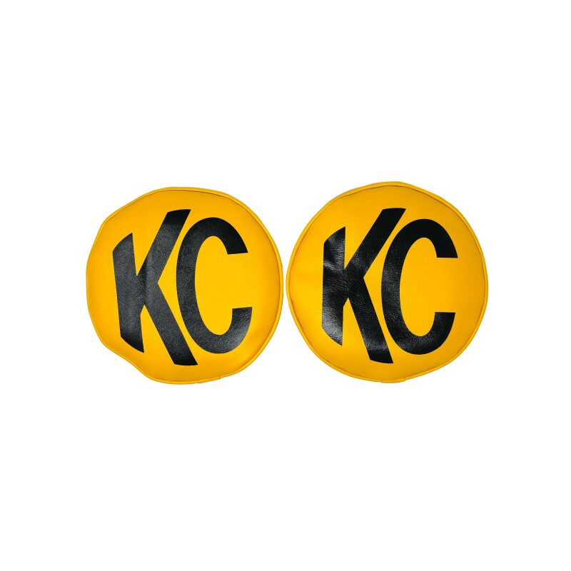 KC HiLiTES Retro 8in Round Yellow Vinyl Light Cover w/ Black KC Logo (Pair) KCL5801