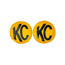 Load image into Gallery viewer, KC HiLiTES Retro 8in Round Yellow Vinyl Light Cover w/ Black KC Logo (Pair) KCL5801