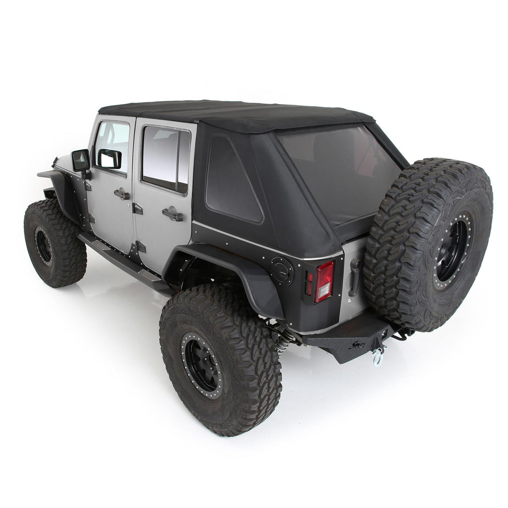 Bowless Soft Top Combo 07-18 Wrangler JK 4 DR OEM Replacement W/Tinted Windows Black Diamond Smittybilt