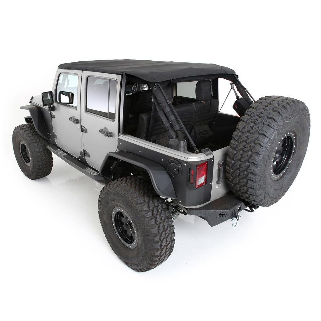 Bowless Soft Top Combo 07-18 Wrangler JK 4 DR OEM Replacement W/Tinted Windows Black Diamond Smittybilt