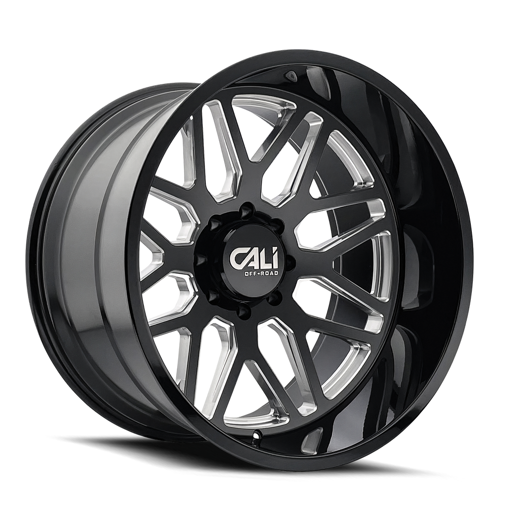 Cast Aluminum Wheels Invader 9115 GB-M 28x12 Milled Gloss Black 8 On 165.1 Bolt Pattern -44 Offset Cali Offroad Wheels