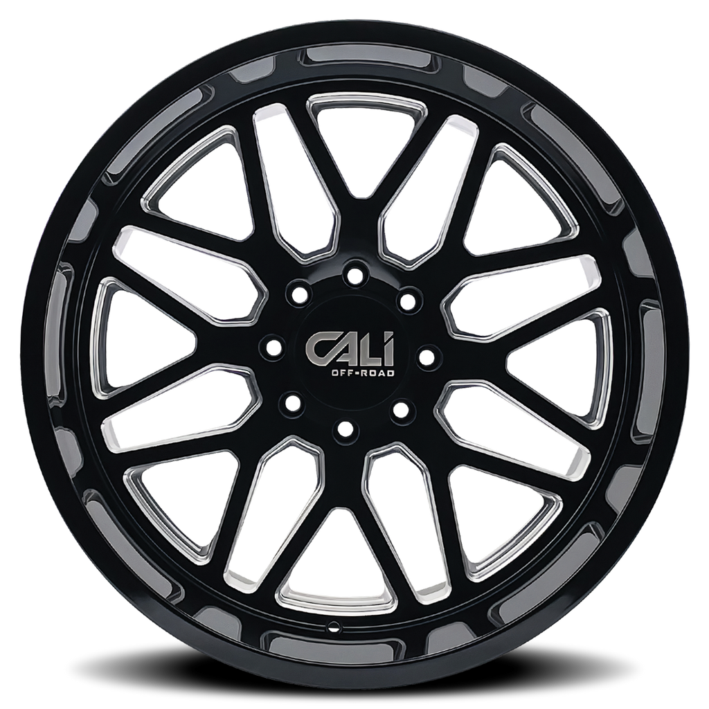 Cast Aluminum Wheels Invader 9115 GB-M 28x12 Milled Gloss Black 8 On 165.1 Bolt Pattern -44 Offset Cali Offroad Wheels