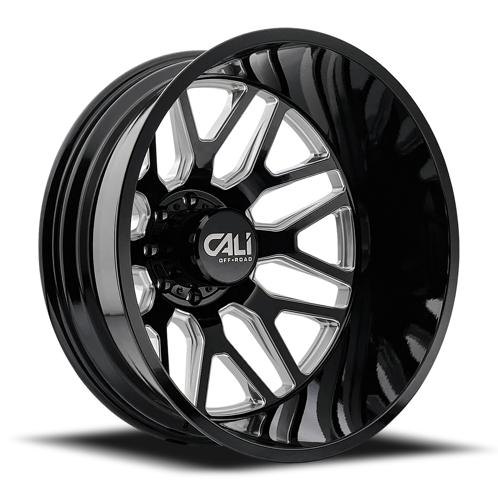 Dually Wheels Invader Dually 9115D GB-M 22x8.25 Milled Spokes Gloss Black 8 On 210 Bolt Pattern -232 Offset Cali Offroad Wheels