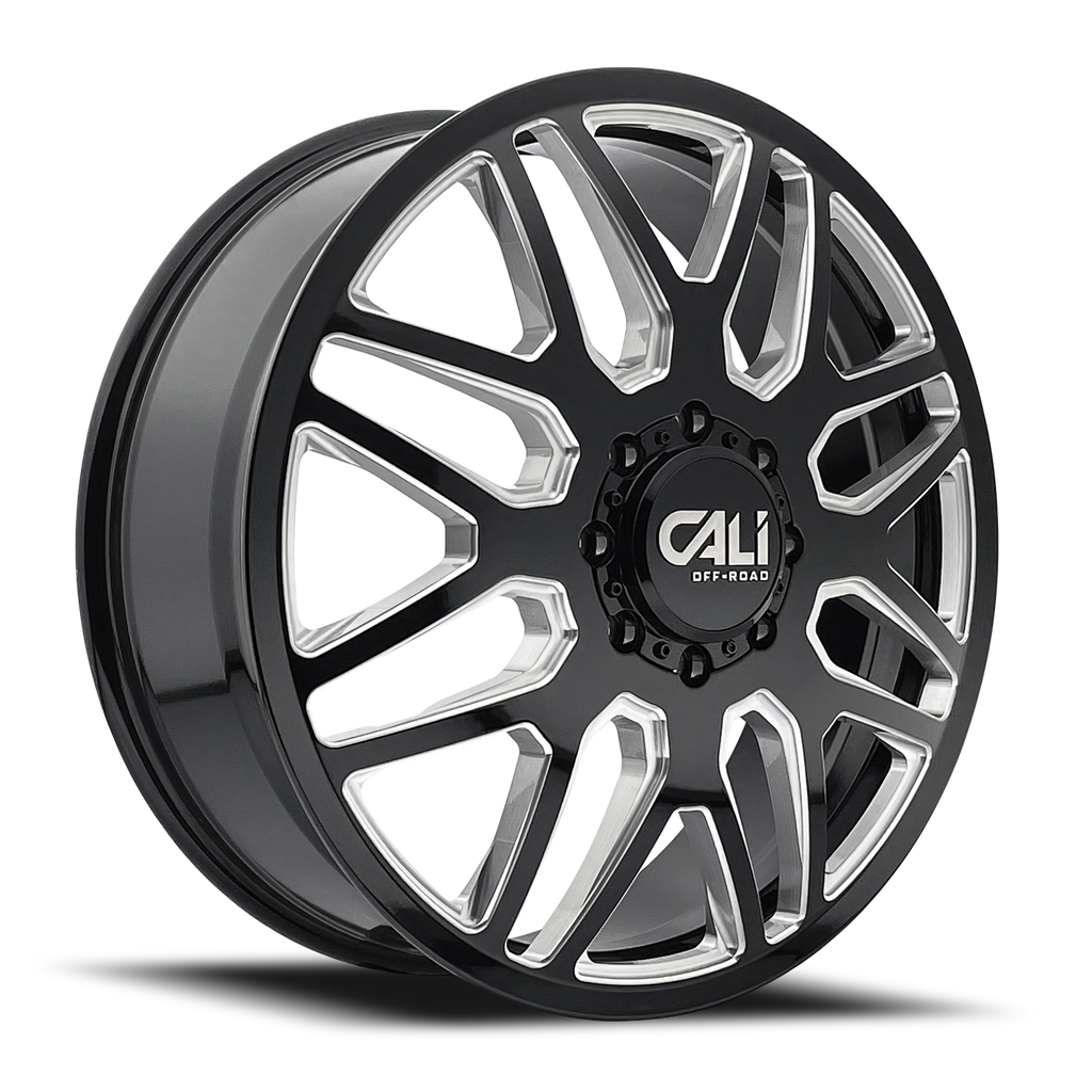 Dually Wheels Invader Dually 9115D GB-M 22x8.25 Milled Spokes Gloss Black 8 On 165.1 Bolt Pattern 115 Offset Cali Offroad Wheels