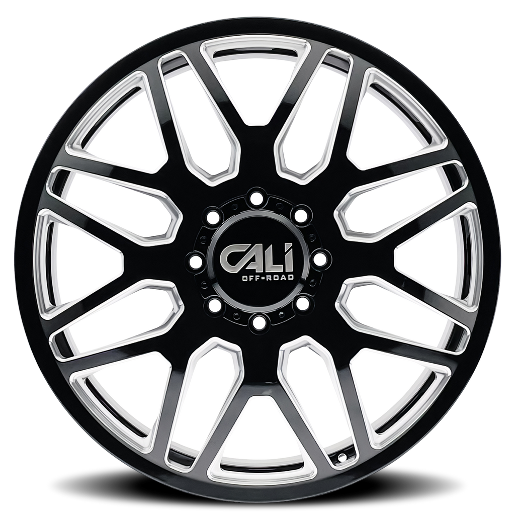 Dually Wheels Invader Dually 9115D GB-M 22x8.25 Milled Spokes Gloss Black 8 On 165.1 Bolt Pattern 115 Offset Cali Offroad Wheels