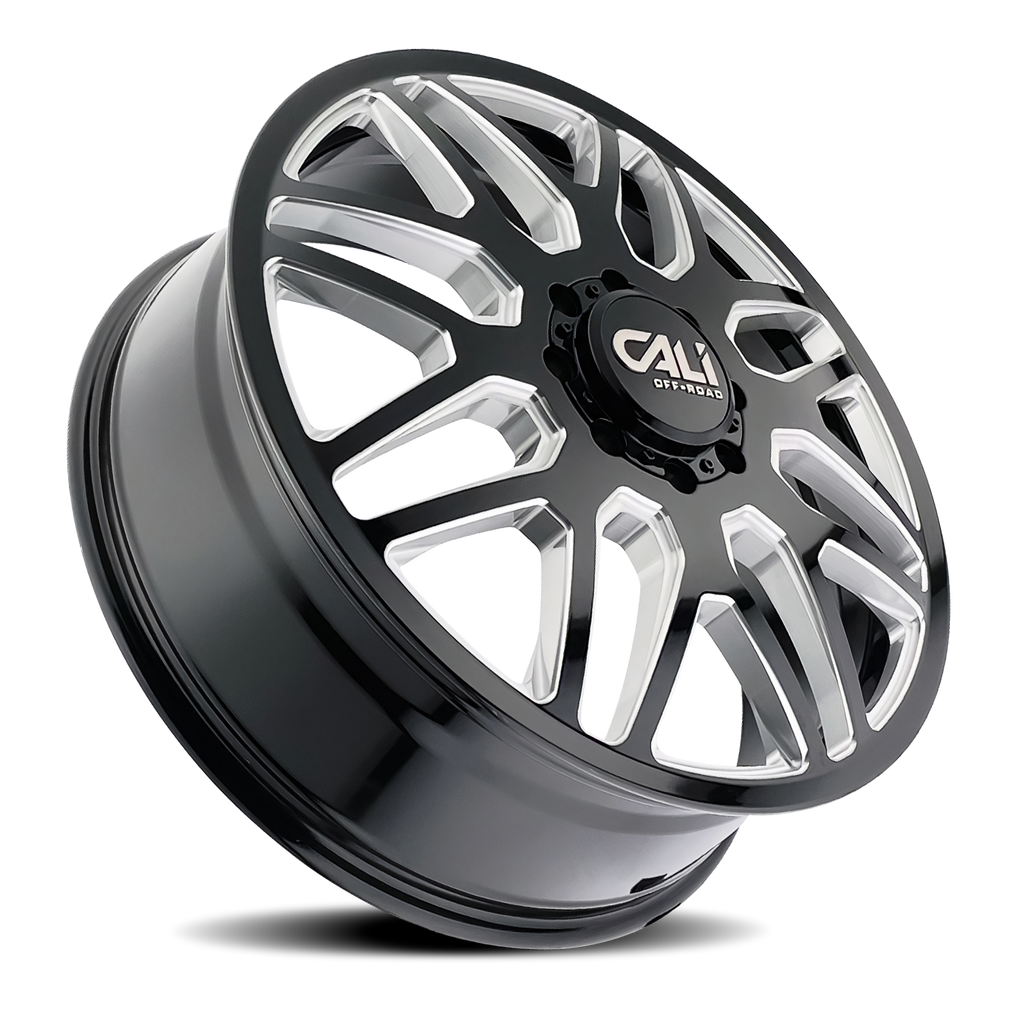 Dually Wheels Invader Dually 9115D GB-M 24x8.25 Milled Spokes Gloss Black 8 On 210 Bolt Pattern 115 Offset Cali Offroad Wheels