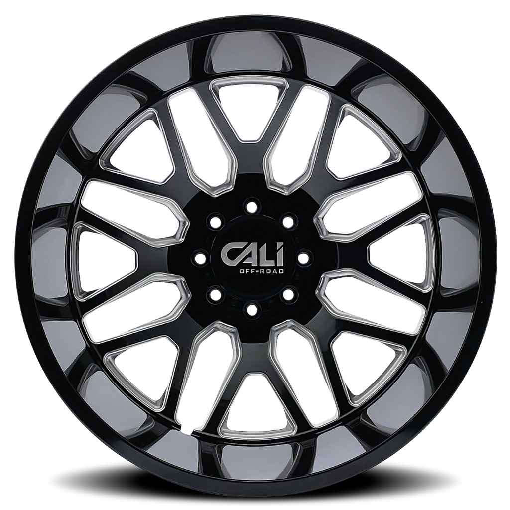 Dually Wheels Invader Dually 9115D GB-M 24x8.25 Milled Spokes Gloss Black 8 On 210 Bolt Pattern -232 Offset Cali Offroad Wheels