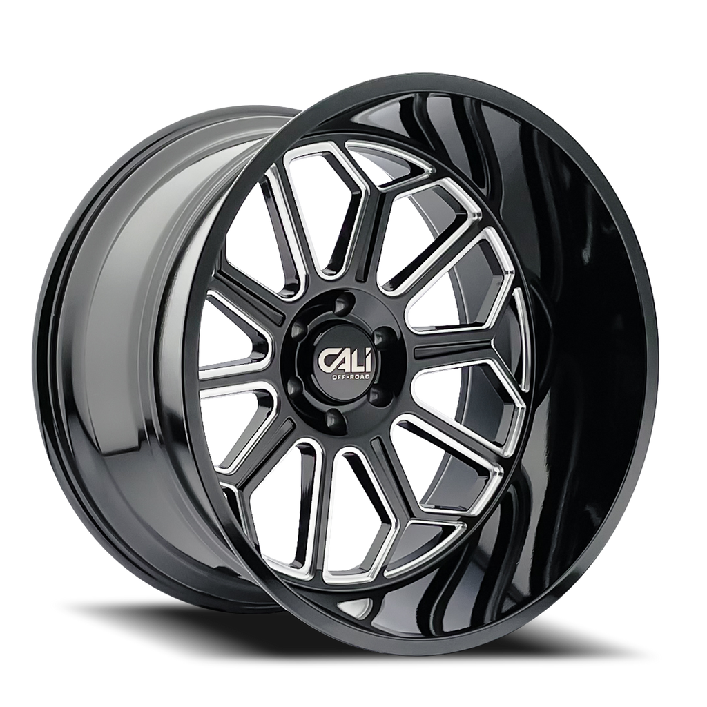 Cast Aluminum Wheels Auburn 9117 BM 22x12 Milled Gloss Black 8 On 165.1 Bolt Pattern -51 Offset Cali Offroad Wheels