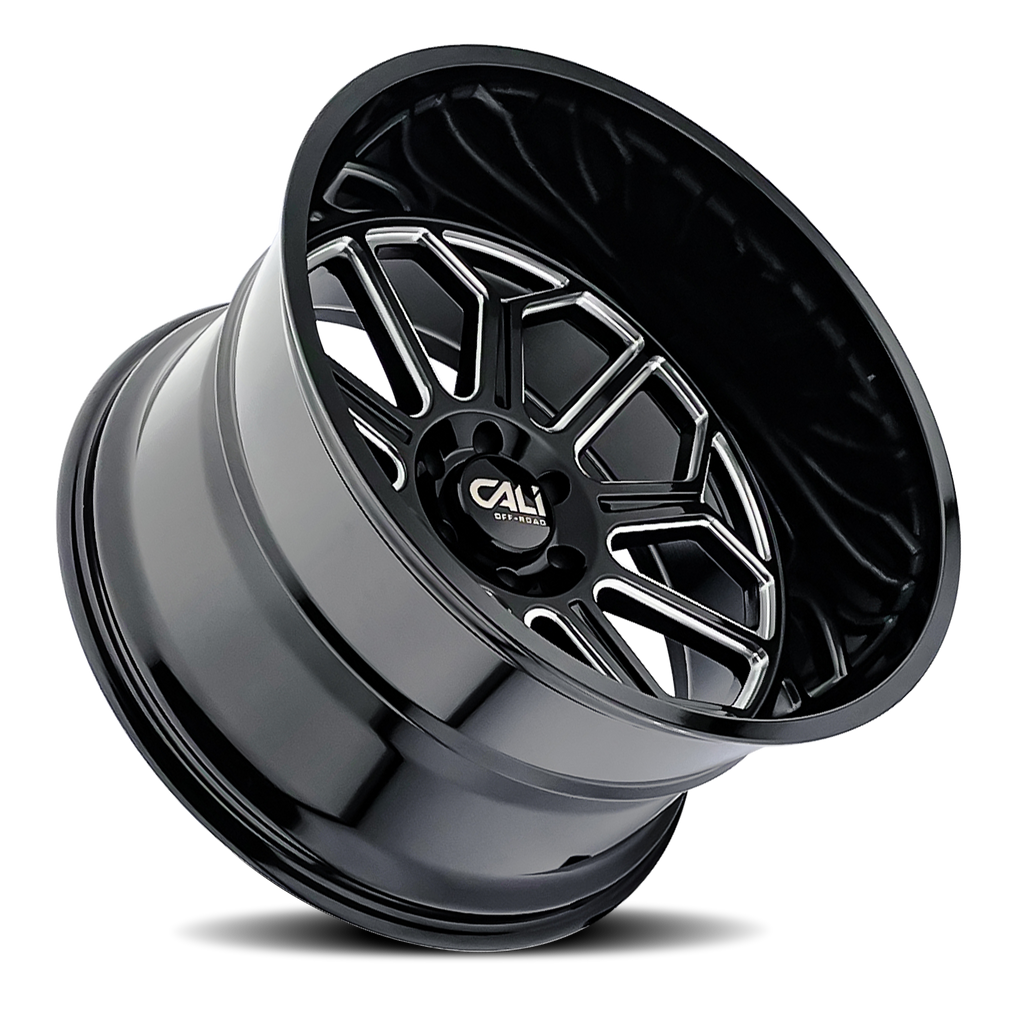 Cast Aluminum Wheels Auburn 9117 BM 20x9 Milled Gloss Black 6 On 135 Bolt Pattern -12 Offset Cali Offroad Wheels