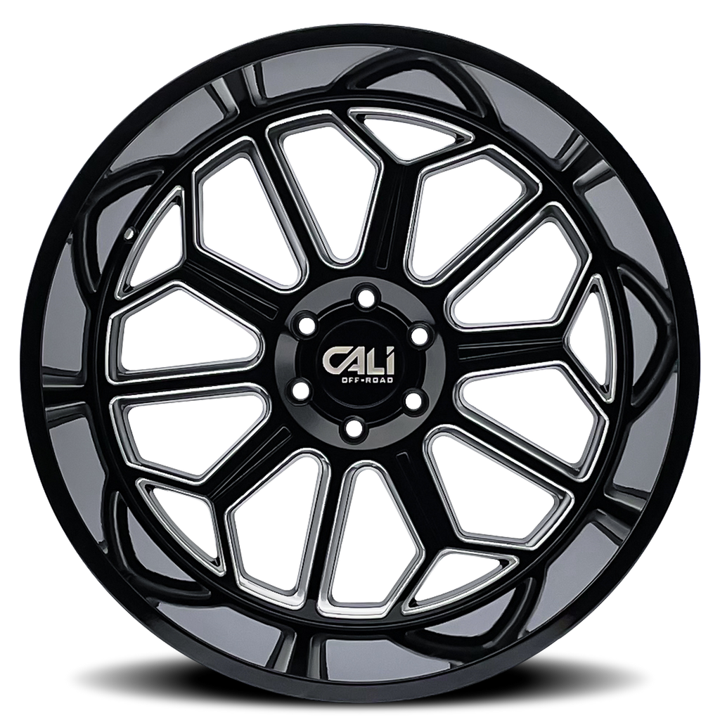 Cast Aluminum Wheels Auburn 9117 BM 20x9 Milled Gloss Black 6 On 135 Bolt Pattern -12 Offset Cali Offroad Wheels