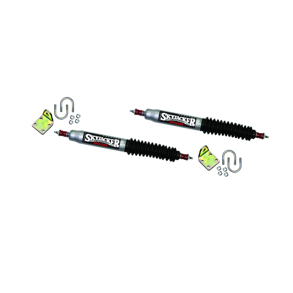 Steering Stabilizer Dual Kit w/OEM Location Silver w/Black Boots Skyjacker