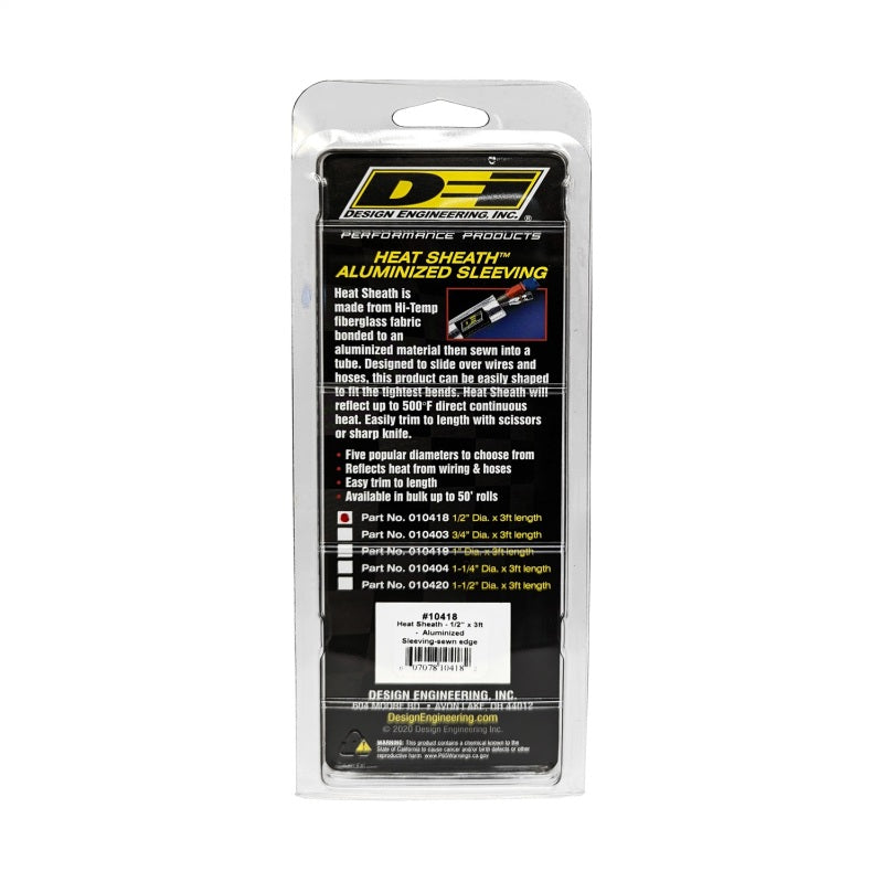 DEI Heat Sheath 1/2in I.D. x 3ft - Aluminized Sleeving - Sewn Edge DEI10418
