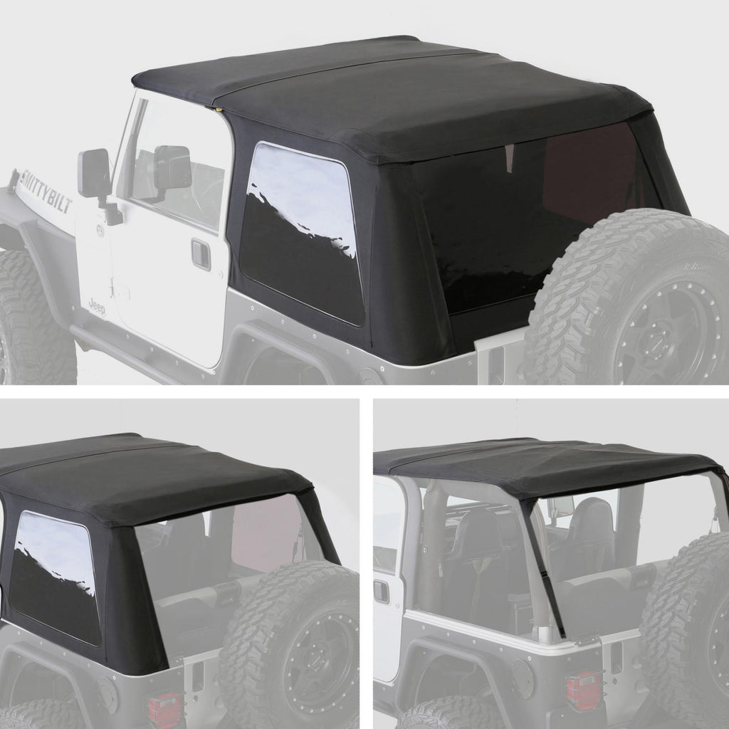 Bowless Soft Top Combo 97-06 Wrangler TJ OEM Replacement W/Tinted Windows Black Diamond Smittybilt