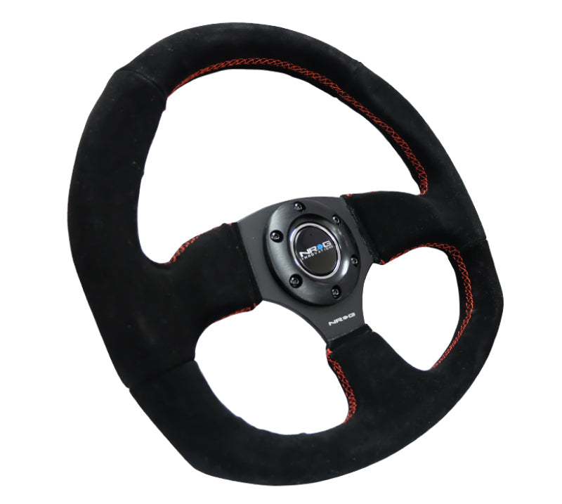 NRG Reinforced Steering Wheel (320mm Horizontal / 330mm Vertical) Suede w/Red Stitch NRGRST-009S-RS