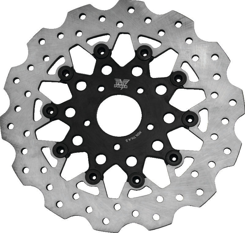 Twin Power 08-13 FLH FLT 08-16 FLHR 06-17 Dyna Front 11.8 Scalloped Floating Rotor Black Mesh TWP666847