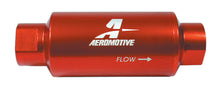 Load image into Gallery viewer, Aeromotive Fuel System Filter, In-Line, 10-m Fabric Element, ORB-10 Port, Bright-Dip Red, 2" OD.