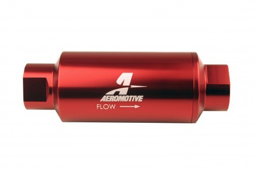 Aeromotive Fuel System Filter, In-Line, 10-m Microglass Element, ORB-10 Port, Bright-Dip Red, 2" OD.