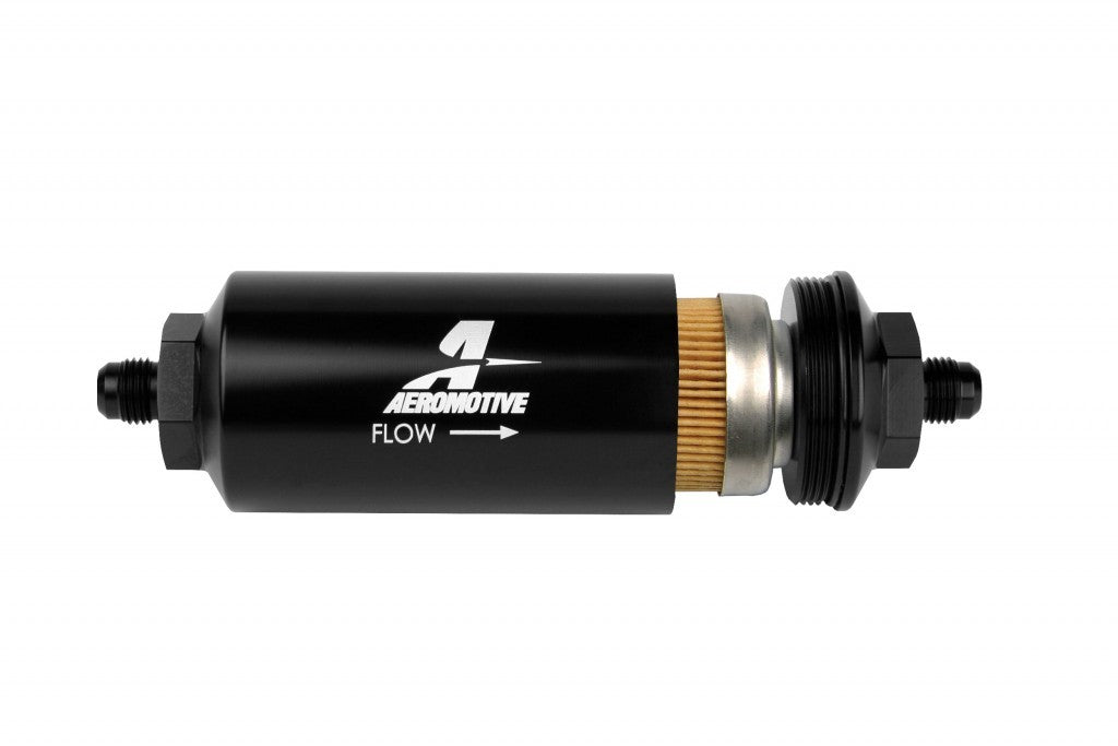 6an Inline Fuel Filter 10 Micron 2in OD Black - Aeromotive Fuel System 12347