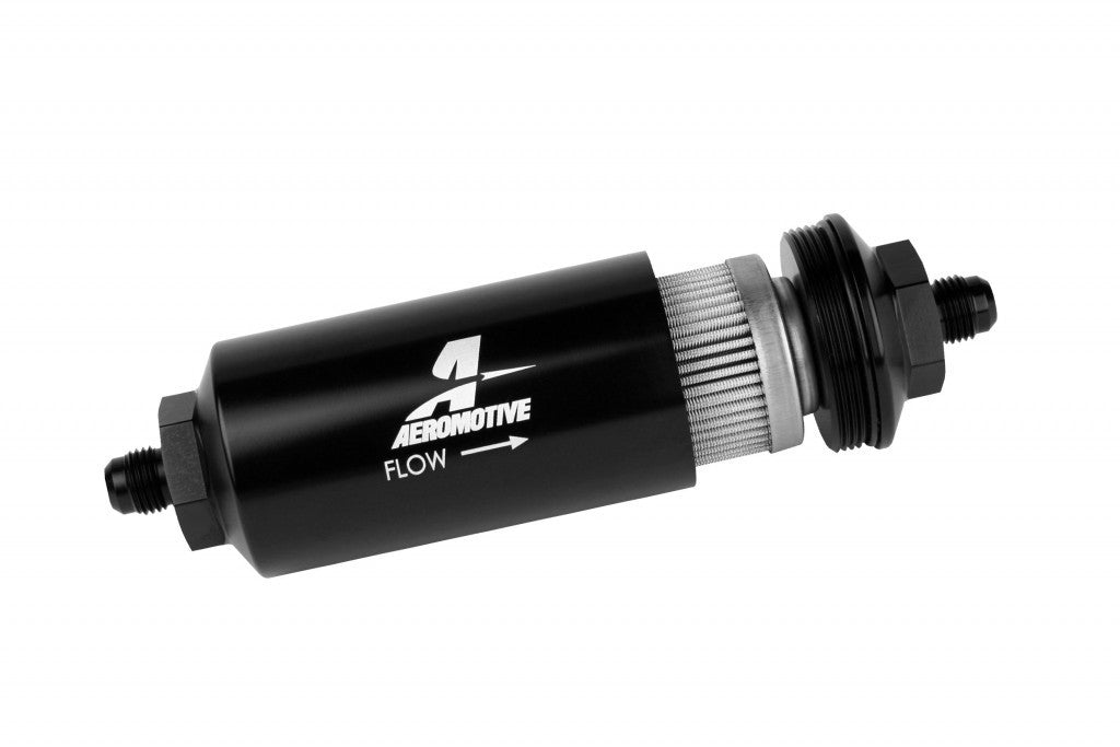 6an Inline Fuel Filter 40 Micron 2in OD Black - Aeromotive Fuel System 12348