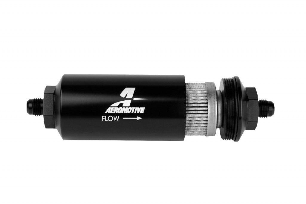 6an Inline Fuel Filter 100 Micron 2in OD Black - Aeromotive Fuel System 12349