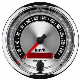 AutoMeter GAUGE; SPEEDO.; 3 3/8in.; 260KM/H; ELEC. PROGRAMMABLE; AMERICAN MUSCLE