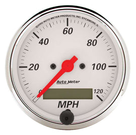 AutoMeter GAUGE; SPEEDOMETER; 3 1/8in.; 120MPH; ELEC. PROG. W/LCD ODO; ARCTIC WHITE