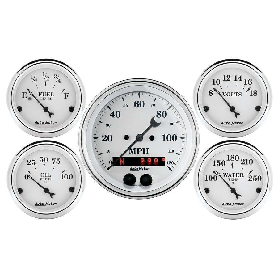 Old Tyme White Gauge Kit w/GPS Speedo - AutoMeter 1650