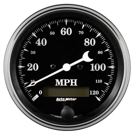 AutoMeter GAUGE; SPEEDO.; 3 3/8in.; 120MPH; ELEC. PROG. W/LCD ODO; OLD TYME BLACK