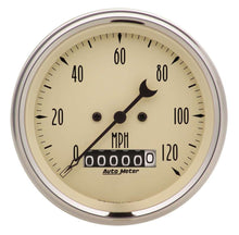 Load image into Gallery viewer, AutoMeter GAUGE; SPEEDO.; 3 3/8in.; 120MPH; ELEC. PROG. W/WHEEL ODO; ANTQ BEIGE