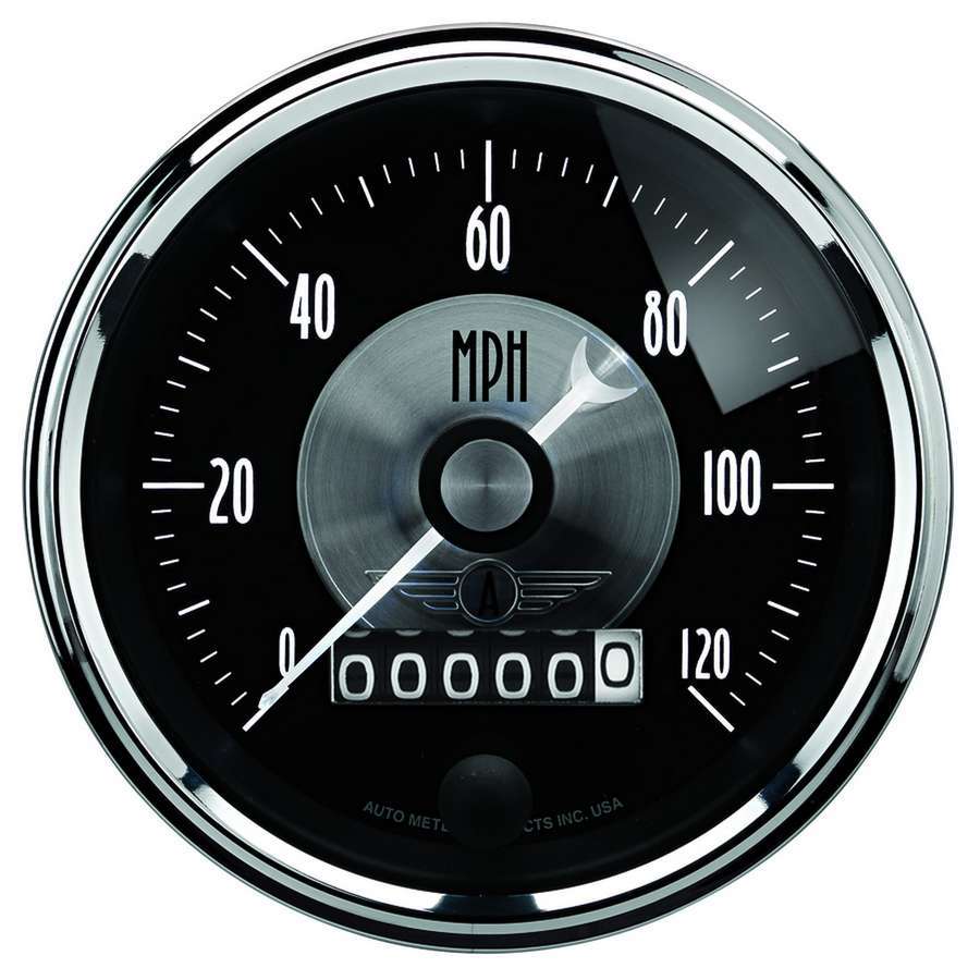 AutoMeter GAUGE; SPEEDO; 3 3/8in.; 120MPH; ELEC. PROGRAM W/WHEEL ODO; PRESTIGE BLK. DIAMON