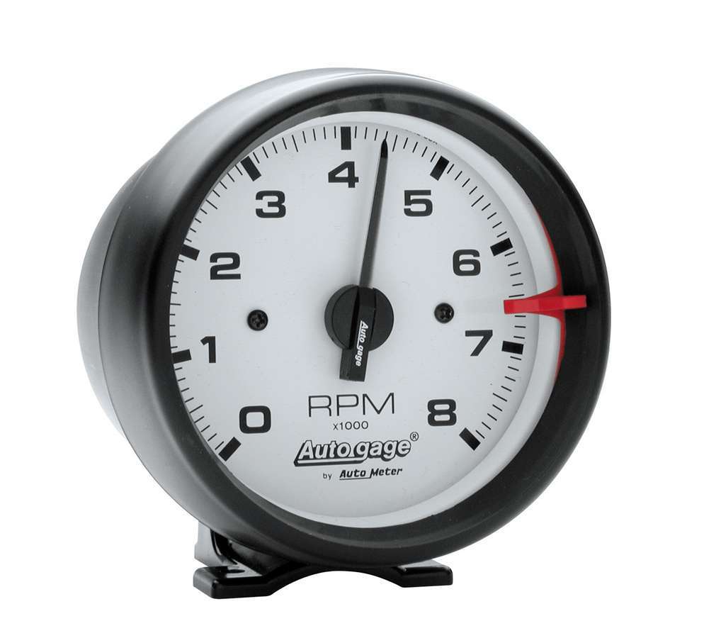 AutoMeter GAUGE; TACH; 3 3/4in.; 8K RPM; PEDESTAL; WHT DIAL BLK CASE; AUTOGAGE