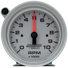 Load image into Gallery viewer, AutoMeter GAUGE; TACH; 3 3/4in.; 10K RPM; PEDESTAL W/EXT SHIFT LIGHT; SLVR DIAL BLK CASE;