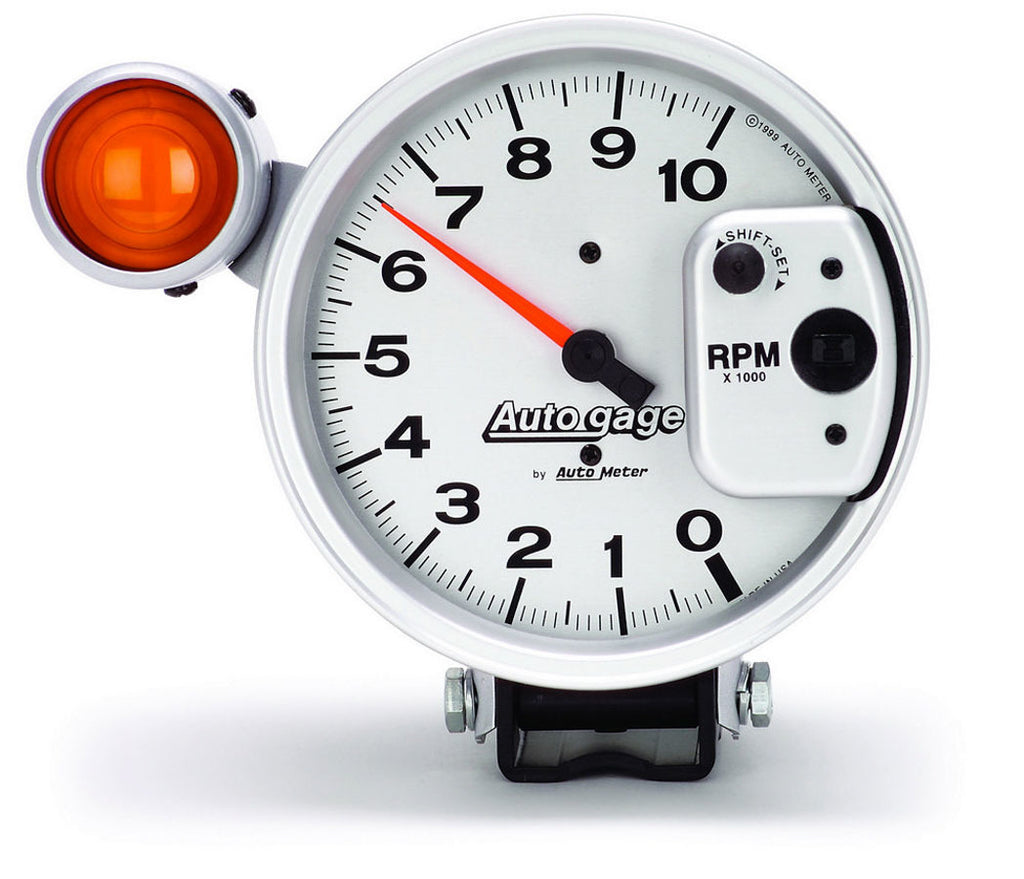 AutoMeter GAUGE; TACHOMETER; 5in.; 10K RPM; PEDESTAL W/EXT. SHIFT-LITE; SILVER; AUTO GAGE
