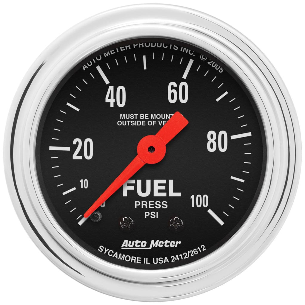 AutoMeter GAUGE; FUEL PRESSURE; 2 1/16in.; 100PSI; MECHANICAL; TRADITIONAL CHROME