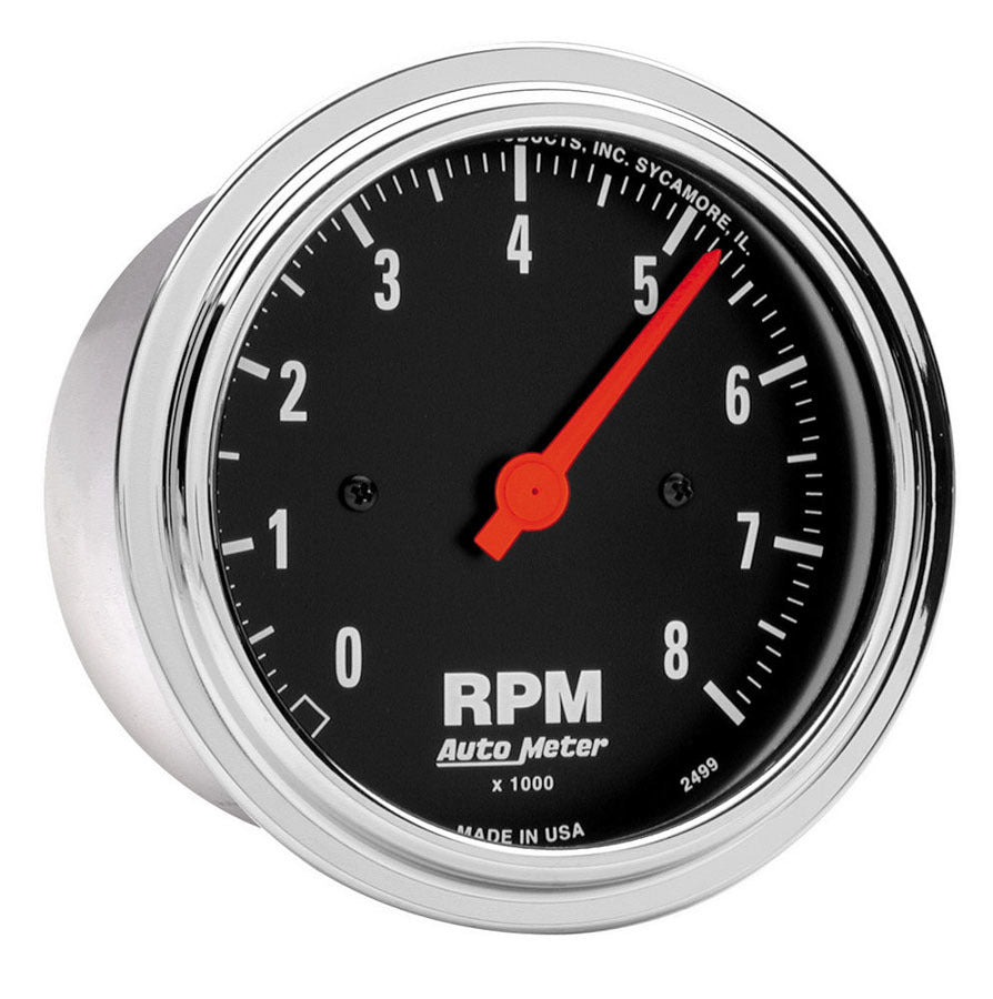 AutoMeter GAUGE; TACHOMETER; 3 3/8in.; 8K RPM; IN-DASH; TRADITIONAL CHROME