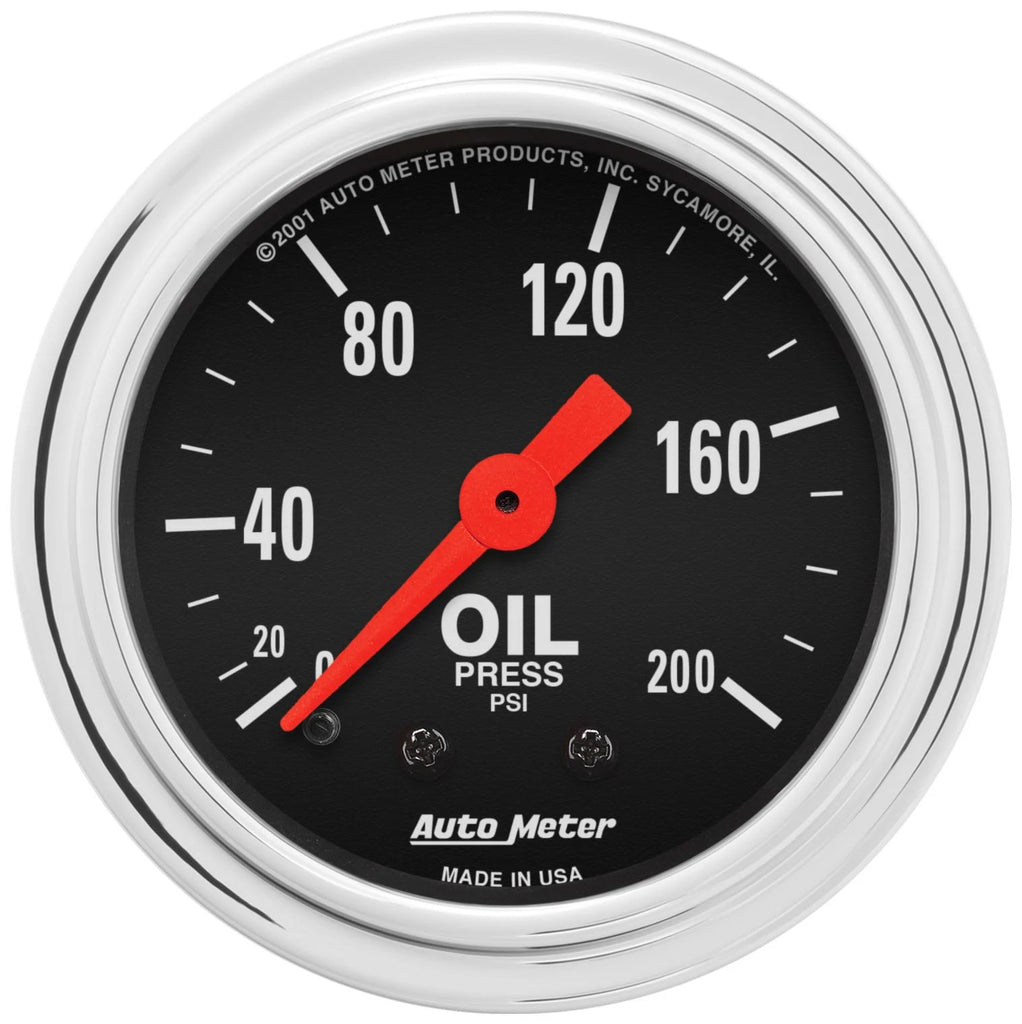 AutoMeter GAUGE; OIL TEMP; 2 1/16in.; 100-250deg.F; ELECTRIC; TRADITIONAL CHROME