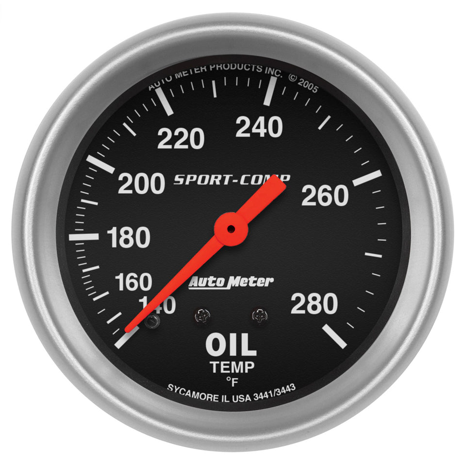AutoMeter GAUGE; OIL TEMP; 2 5/8in.; 140-280deg.F; MECHANICAL; SPORT-COMP